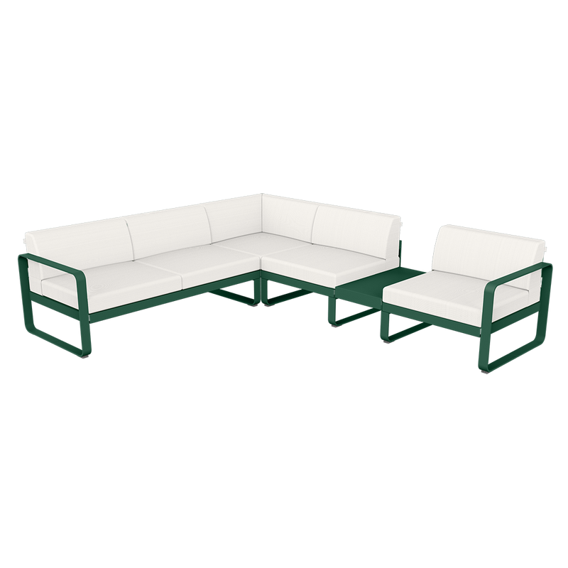 Load image into Gallery viewer, Fermob Bellevie Modular Corner Sofa Composition 3B – Cedar Green frame with Pearl fabric cushions
