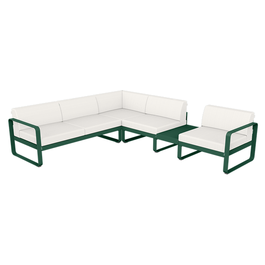 Fermob Bellevie Modular Corner Sofa Composition 3B – Cedar Green frame with Pearl fabric cushions