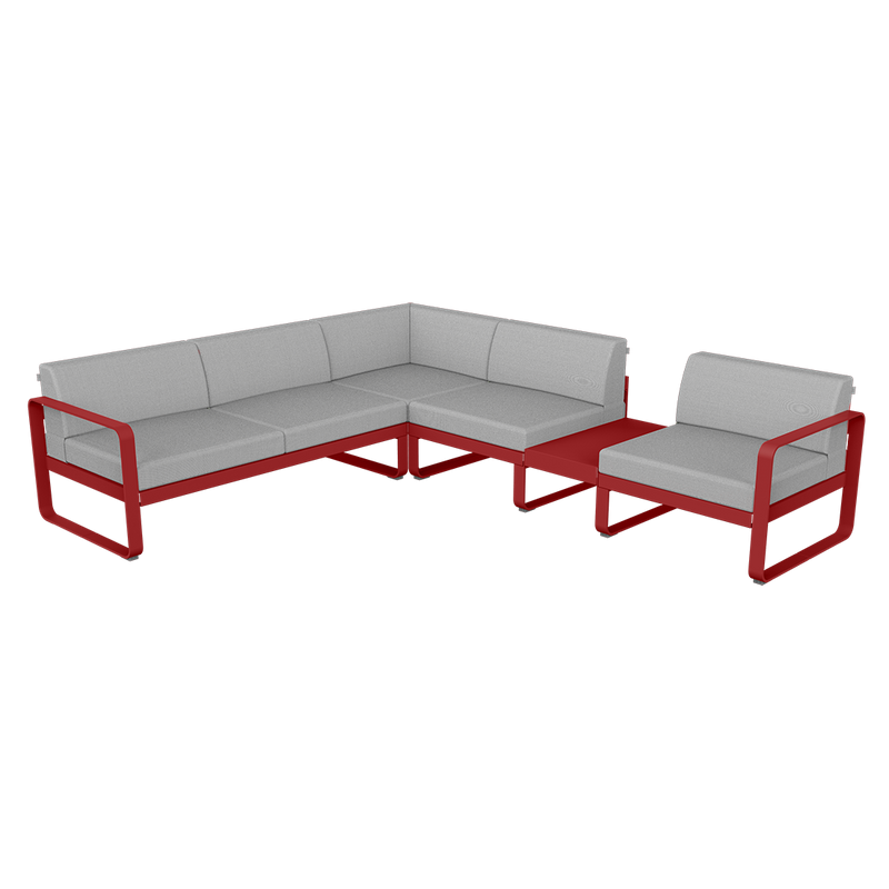 Load image into Gallery viewer, Fermob Bellevie Modular Corner Sofa Composition 3B – Chilli frame with Flannel Grey fabric cushions
