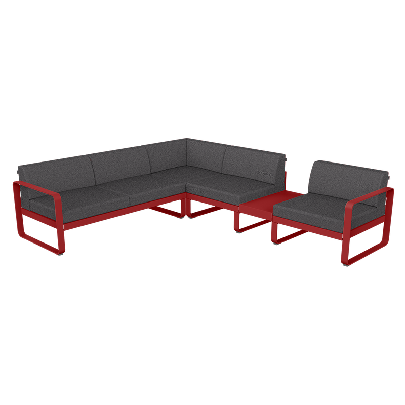 Load image into Gallery viewer, Fermob Bellevie Modular Corner Sofa Composition 3B – Chilli frame with Graphite Grey fabric cushions
