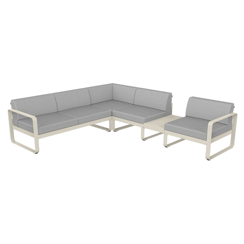 Load image into Gallery viewer, Fermob Bellevie Modular Corner Sofa Composition 3B – Clay Grey frame with Flannel Grey fabric cushions
