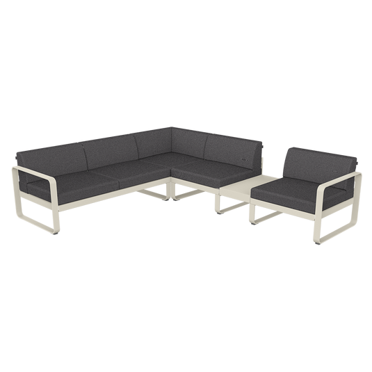 Fermob Bellevie Modular Corner Sofa Composition 3B – Clay Grey frame with Graphite Grey fabric cushions