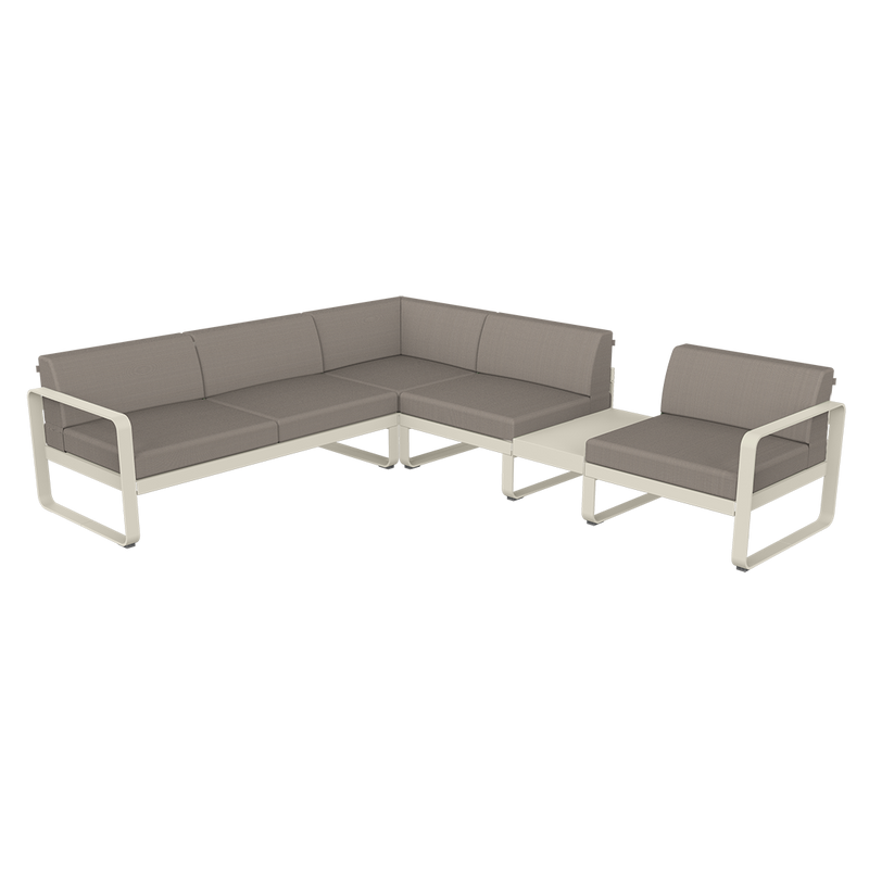 Load image into Gallery viewer, Fermob Bellevie Modular Corner Sofa Composition 3B – Clay Grey frame with Grey Taupe fabric cushions
