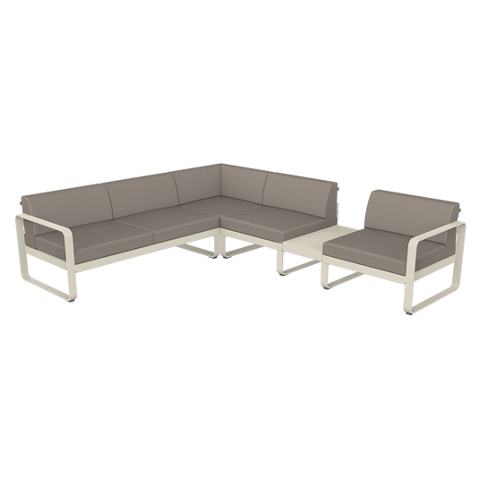 Fermob Bellevie Modular Corner Sofa Composition 3B – Clay Grey frame with Grey Taupe fabric cushions