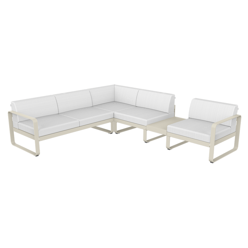Load image into Gallery viewer, Fermob Bellevie Modular Corner Sofa Composition 3B – Clay Grey frame with Off-White fabric cushions
