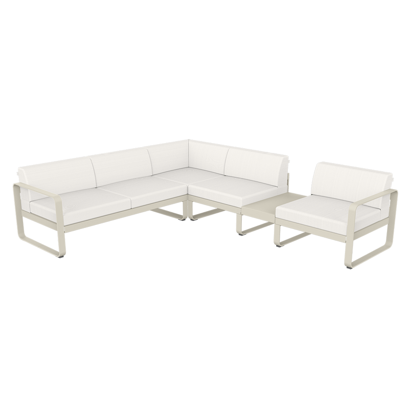 Load image into Gallery viewer, Fermob Bellevie Modular Corner Sofa Composition 3B – Clay Grey frame with Pearl fabric cushions
