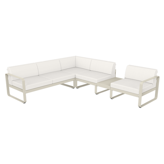 Fermob Bellevie Modular Corner Sofa Composition 3B – Clay Grey frame with Pearl fabric cushions