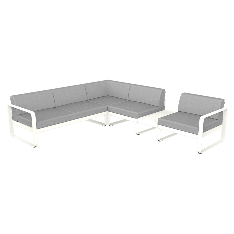Load image into Gallery viewer, Fermob Bellevie Modular Corner Sofa Composition 3B – Cotton White frame with Flannel Grey fabric cushions
