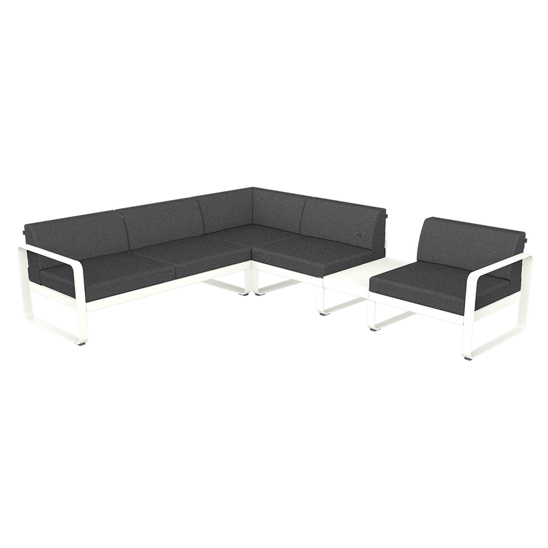 Load image into Gallery viewer, Fermob Bellevie Modular Corner Sofa Composition 3B – Cotton White frame with Graphite Grey fabric cushions
