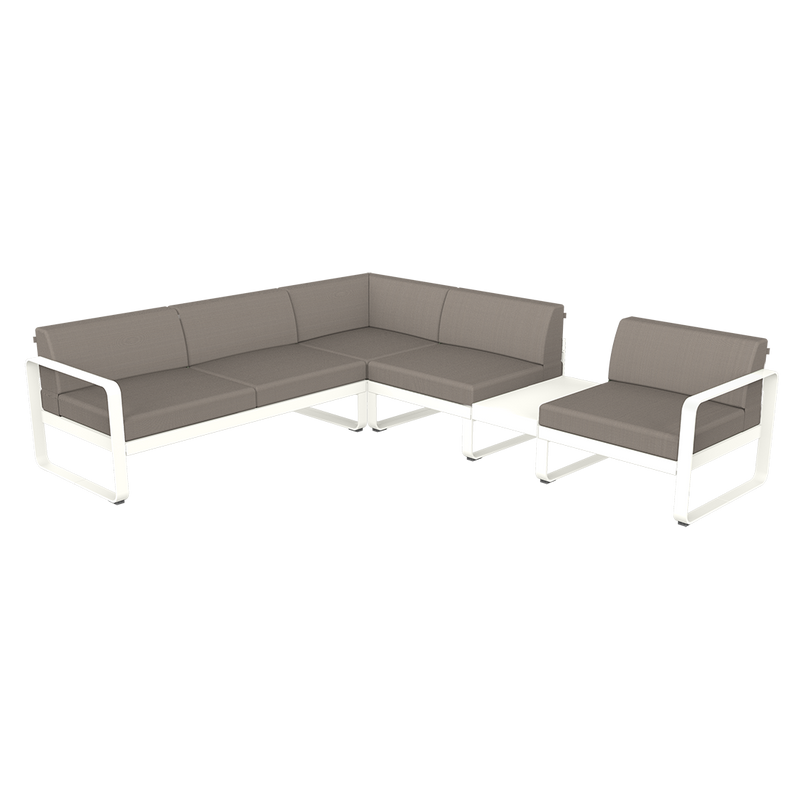 Load image into Gallery viewer, Fermob Bellevie Modular Corner Sofa Composition 3B – Cotton White frame with Grey Taupe fabric cushions
