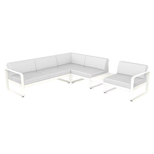 Fermob Bellevie Modular Corner Sofa Composition 3B – Cotton White frame with Off-White fabric cushions