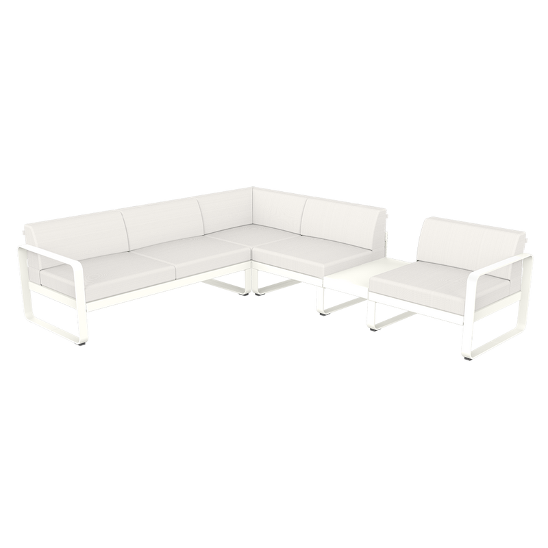 Load image into Gallery viewer, Fermob Bellevie Modular Corner Sofa Composition 3B – Cotton White frame with Pearl fabric cushions
