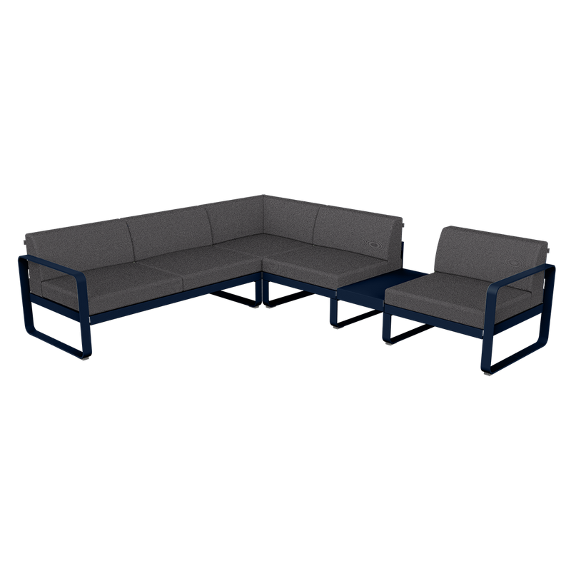 Load image into Gallery viewer, Fermob Bellevie Modular Corner Sofa Composition 3B – Deep Blue frame with Graphite Grey fabric cushions
