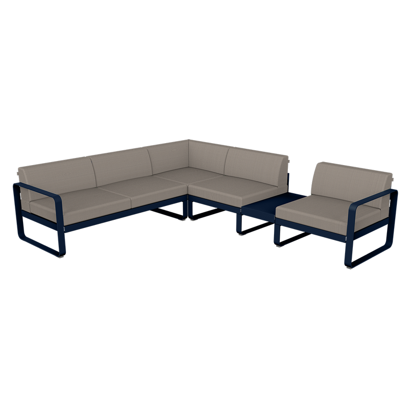 Load image into Gallery viewer, Fermob Bellevie Modular Corner Sofa Composition 3B – Deep Blue frame with Grey Taupe fabric cushions

