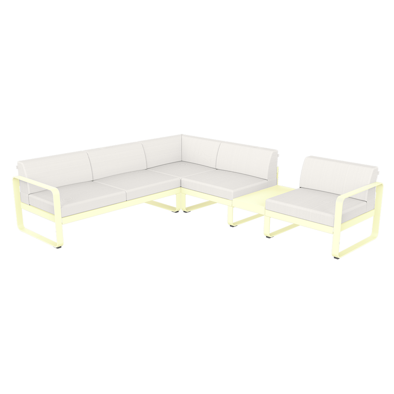 Load image into Gallery viewer, Fermob Bellevie Modular Corner Sofa Composition 3B – Frosted Lemon frame with Pearl fabric cushions
