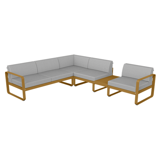 Fermob Bellevie Modular Corner Sofa Composition 3B – Gingerbread frame with Flannel Grey fabric cushions