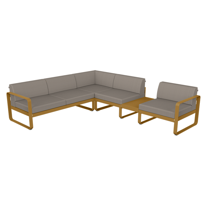 Load image into Gallery viewer, Fermob Bellevie Modular Corner Sofa Composition 3B – Gingerbread frame with Grey Taupe fabric cushions
