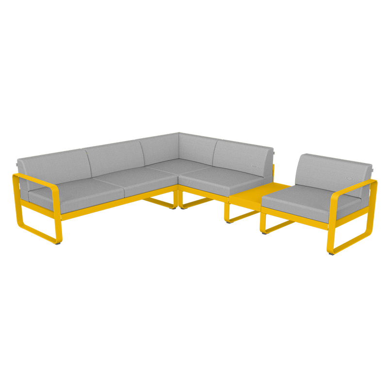 Load image into Gallery viewer, Fermob Bellevie Modular Corner Sofa Composition 3B – Honey frame with Flannel Grey fabric cushions
