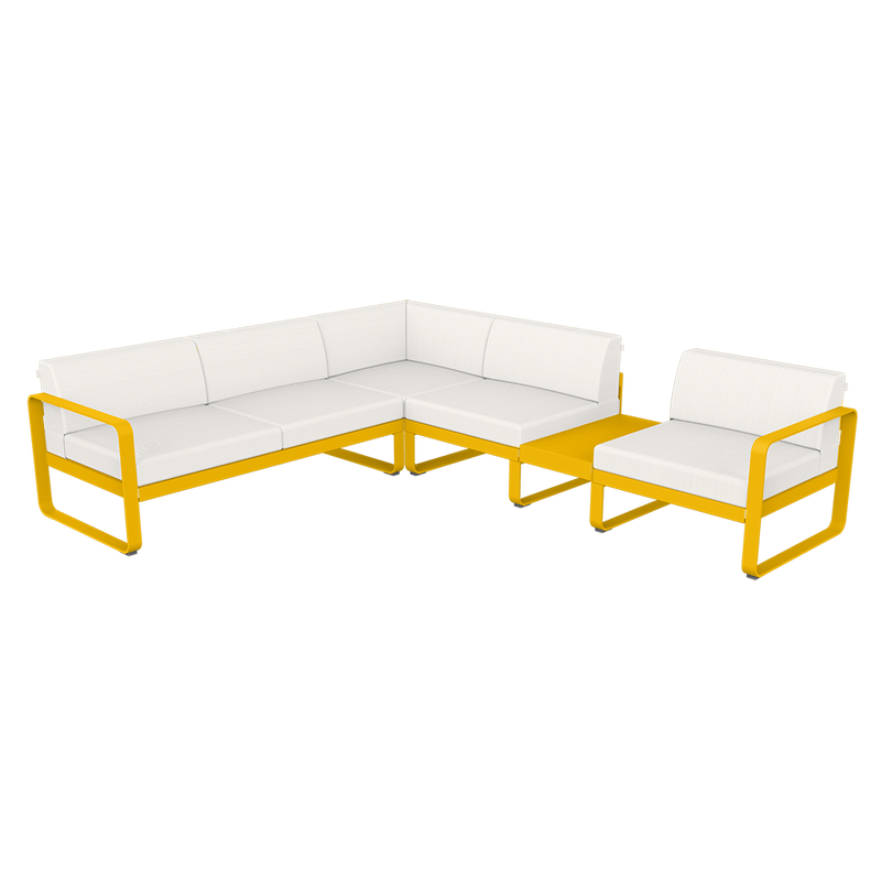 Load image into Gallery viewer, Fermob Bellevie Modular Corner Sofa Composition 3B – Honey frame with Pearl fabric cushions
