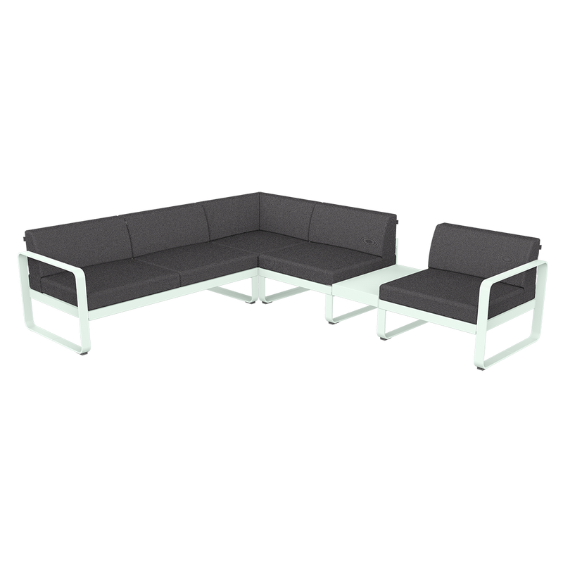 Load image into Gallery viewer, Fermob Bellevie Modular Corner Sofa Composition 3B – Ice Mint frame with Graphite Grey fabric cushions
