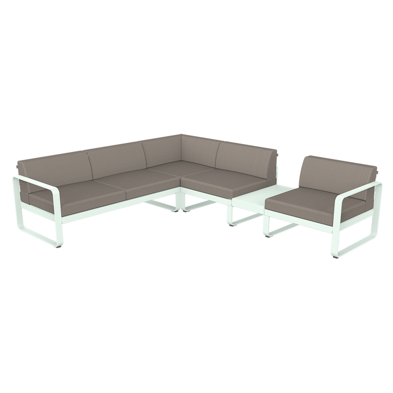Load image into Gallery viewer, Fermob Bellevie Modular Corner Sofa Composition 3B – Ice Mint frame with Grey Taupe fabric cushions
