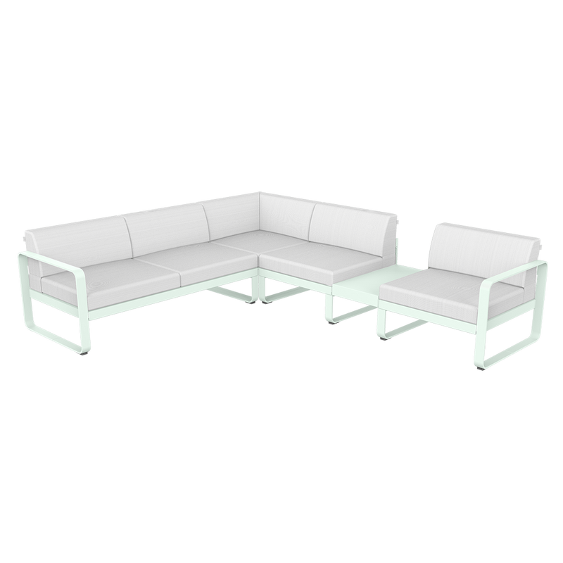 Load image into Gallery viewer, Fermob Bellevie Modular Corner Sofa Composition 3B – Ice Mint frame with Off-White fabric cushions
