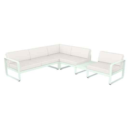 Fermob Bellevie Modular Corner Sofa Composition 3B – Ice Mint frame with Pearl fabric cushions
