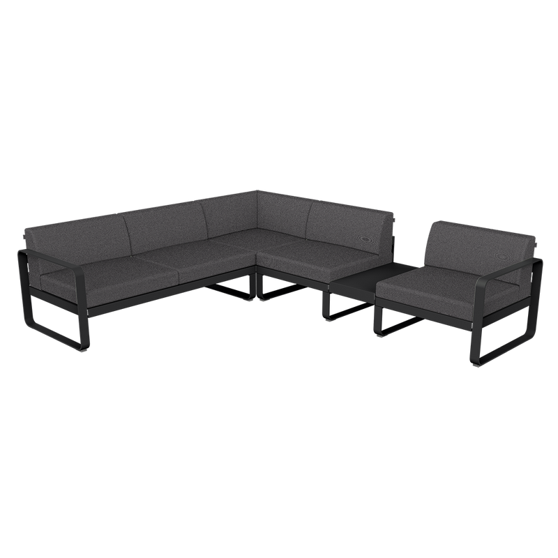 Load image into Gallery viewer, Fermob Bellevie Modular Corner Sofa Composition 3B – Liquorice frame with Graphite Grey fabric cushions

