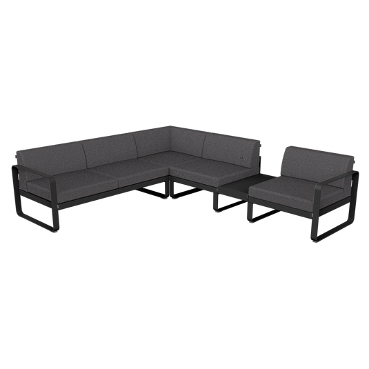 Fermob Bellevie Modular Corner Sofa Composition 3B – Liquorice frame with Graphite Grey fabric cushions