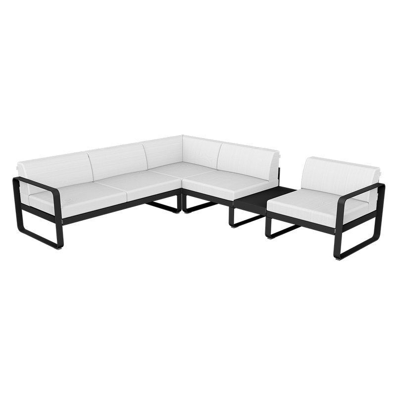 Load image into Gallery viewer, Fermob Bellevie Modular Corner Sofa Composition 3B – Liquorice frame with Off-White fabric cushions
