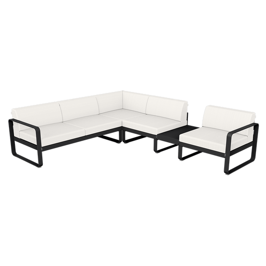 Fermob Bellevie Modular Corner Sofa Composition 3B – Liquorice frame with Pearl fabric cushions