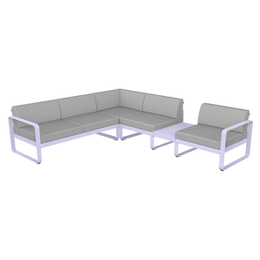Fermob Bellevie Modular Corner Sofa Composition 3B – Marshmallow frame with Flannel Grey fabric cushions