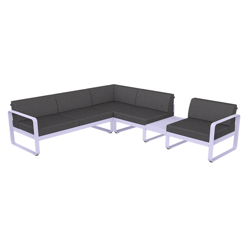 Load image into Gallery viewer, Fermob Bellevie Modular Corner Sofa Composition 3B – Marshmallow frame with Graphite Grey fabric cushions
