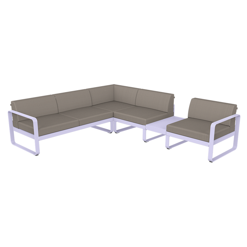 Load image into Gallery viewer, Fermob Bellevie Modular Corner Sofa Composition 3B – Marshmallow frame with Grey Taupe fabric cushions
