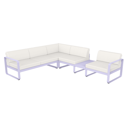 Fermob Bellevie Modular Corner Sofa Composition 3B – Marshmallow frame with Pearl fabric cushions