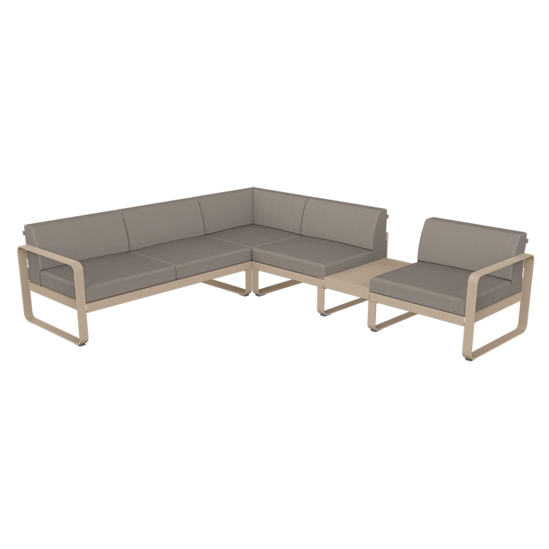 Load image into Gallery viewer, Fermob Bellevie Modular Corner Sofa Composition 3B – Nutmeg frame with Grey Taupe fabric cushions
