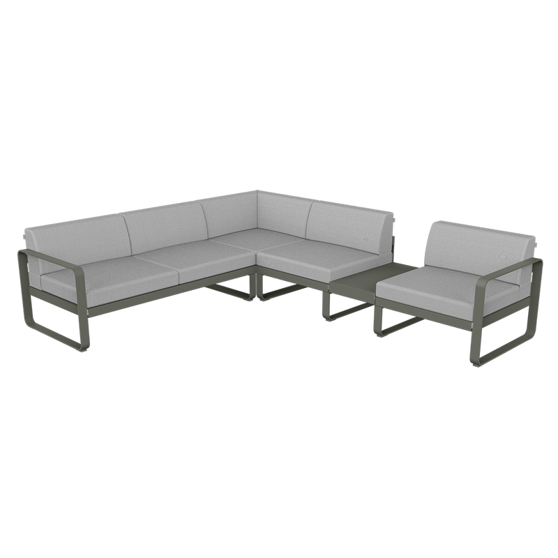 Load image into Gallery viewer, Fermob Bellevie Modular Corner Sofa Composition 3B – Rosemary frame with Flannel Grey fabric cushions
