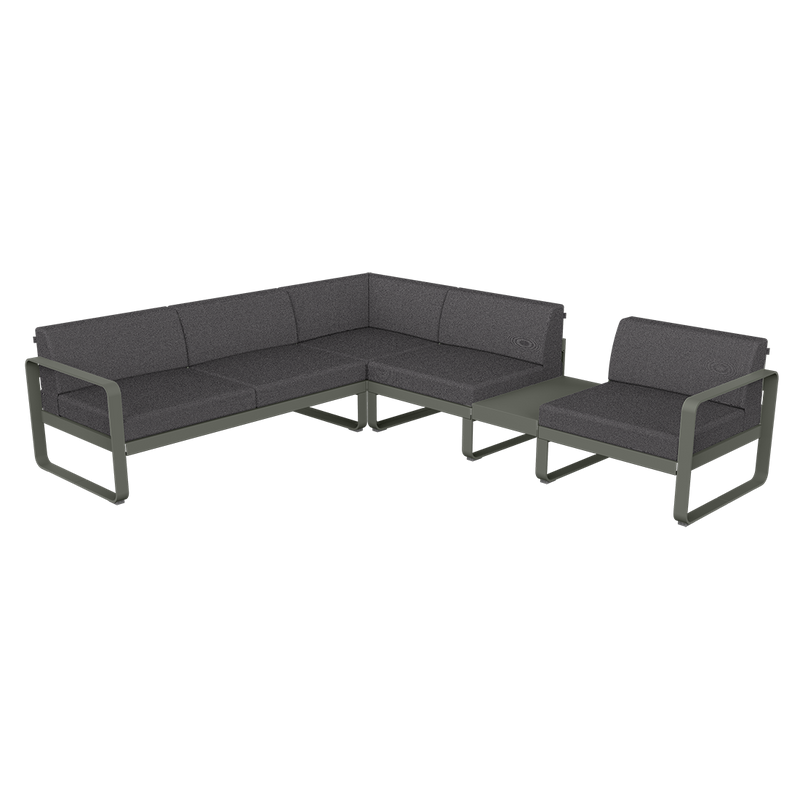 Load image into Gallery viewer, Fermob Bellevie Modular Corner Sofa Composition 3B – Rosemary frame with Graphite Grey fabric cushions
