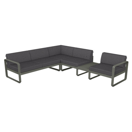 Fermob Bellevie Modular Corner Sofa Composition 3B – Rosemary frame with Graphite Grey fabric cushions