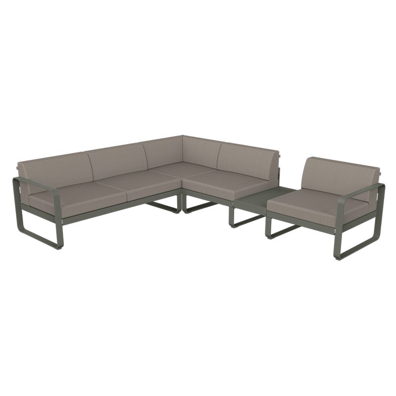 Load image into Gallery viewer, Fermob Bellevie Modular Corner Sofa Composition 3B – Rosemary frame with Grey Taupe fabric cushions
