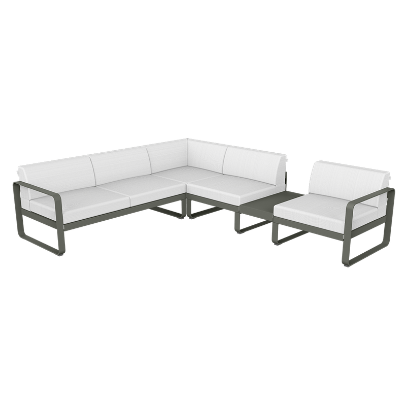 Load image into Gallery viewer, Fermob Bellevie Modular Corner Sofa Composition 3B – Rosemary frame with Off-White fabric cushions
