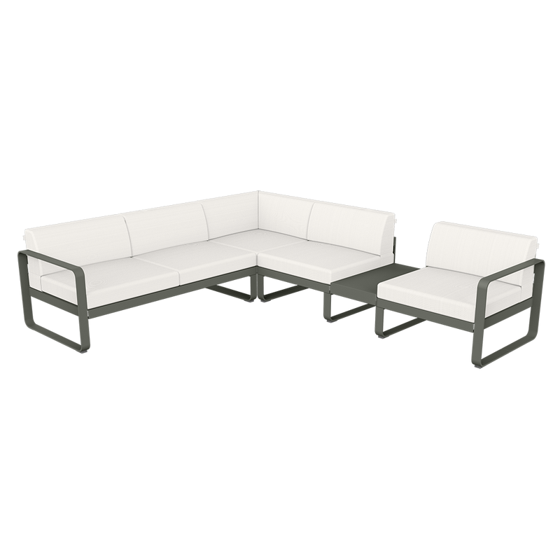 Load image into Gallery viewer, Fermob Bellevie Modular Corner Sofa Composition 3B – Rosemary frame with Pearl fabric cushions
