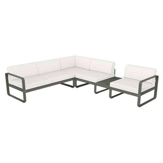 Fermob Bellevie Modular Corner Sofa Composition 3B – Rosemary frame with Pearl fabric cushions