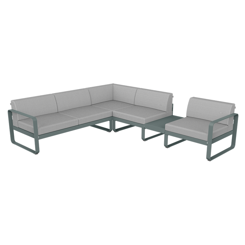 Load image into Gallery viewer, Fermob Bellevie Modular Corner Sofa Composition 3B – Storm Grey frame with Flannel Grey fabric cushions
