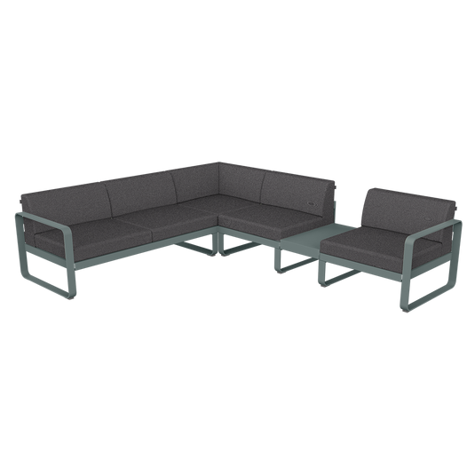 Fermob Bellevie Modular Corner Sofa Composition 3B – Storm Grey frame with Graphite Grey fabric cushions