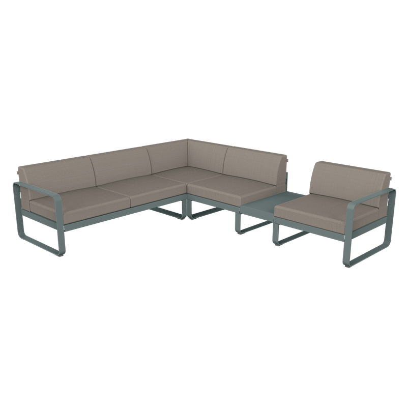 Load image into Gallery viewer, Fermob Bellevie Modular Corner Sofa Composition 3B – Storm Grey frame with Grey Taupe fabric cushions
