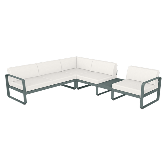 Fermob Bellevie Modular Corner Sofa Composition 3B – Storm Grey frame with Pearl fabric cushions