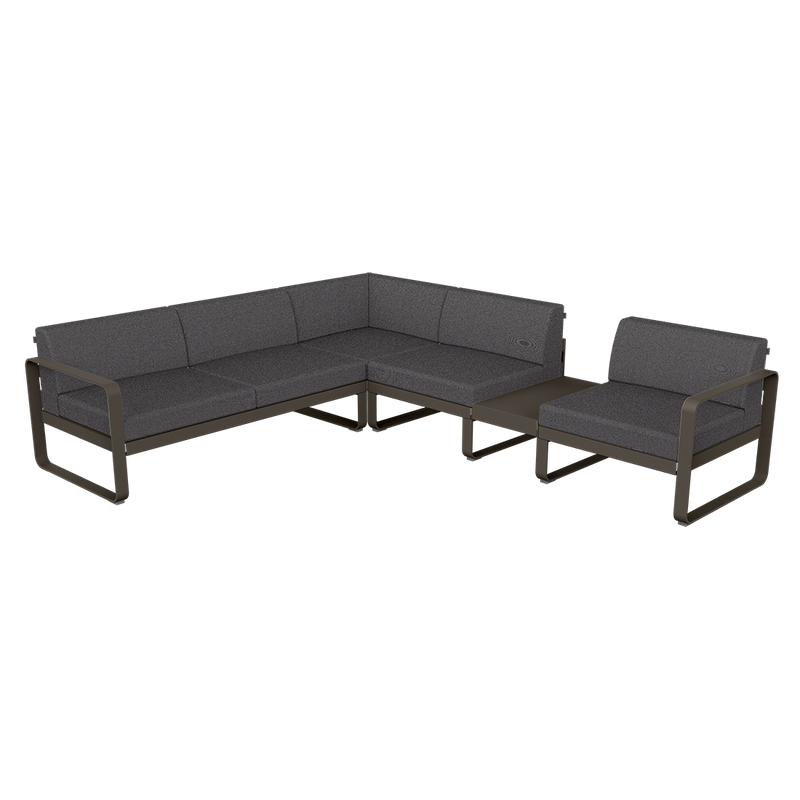Load image into Gallery viewer, Fermob Bellevie Modular Corner Sofa Composition 3B – Tonka frame with Graphite Grey fabric cushions
