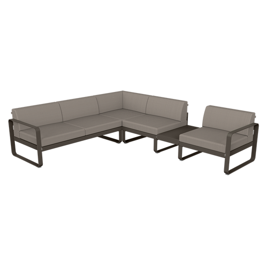 Fermob Bellevie Modular Corner Sofa Composition 3B – Tonka frame with Grey Taupe fabric cushions