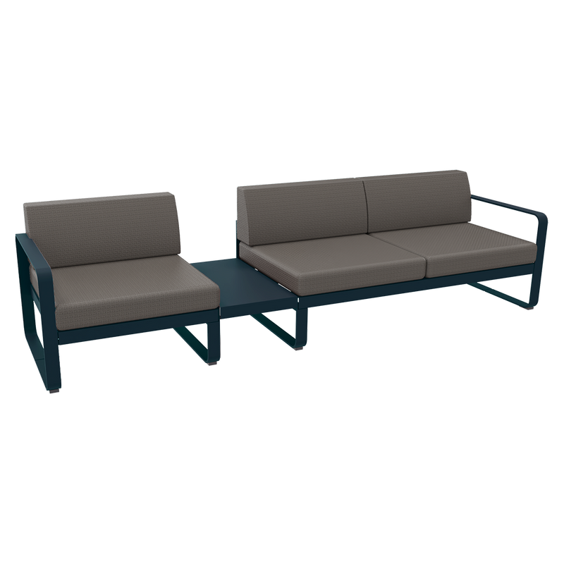Load image into Gallery viewer, Fermob Bellevie Modular Sofa Composition 1A – Acapulco Blue frame with Grey Taupe fabric cushions
